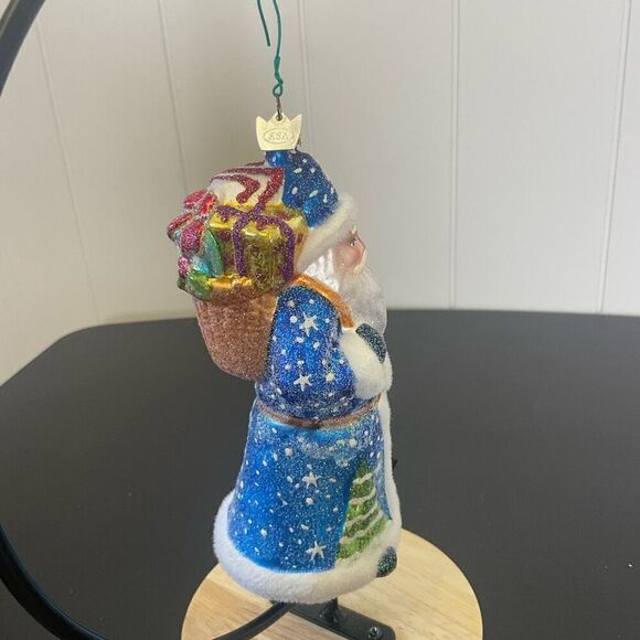 KSA Old World Glistening Santa Claus Toys Hanging Ornament Glass Blue 6" Tall - Picture 4 of 9